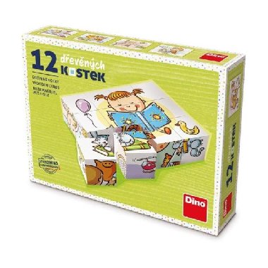 Dřevěné kostky 12ks Hezký den - Dino Toys