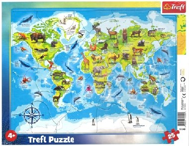 Puzzle Mapa světa se zvířátky
