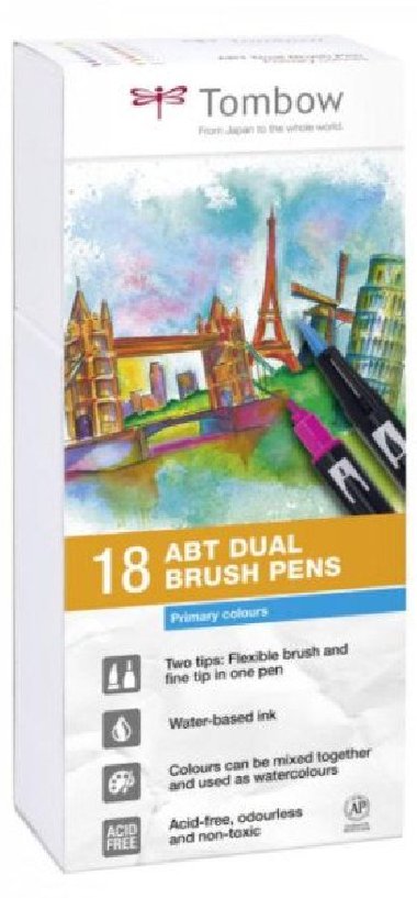 Tombow Sada oboustranných fixů ABT Dual Brush Pen - Primary colours 18 ks - neuveden