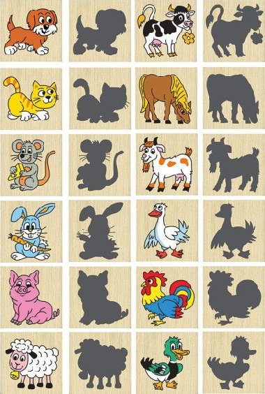 Pexeso zvířátka a jejich stíny dřevo společenská hra 12ks v krabičce 16,5x12,5x1,5cm - neuveden