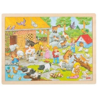 Dřevěné puzzle Dětská Zoo 48 dílků