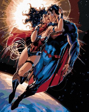 Malování podle čísel 40 x 50 cm Wonder Woman - WONDER WOMAN A SUPERMAN LETÍ - neuveden