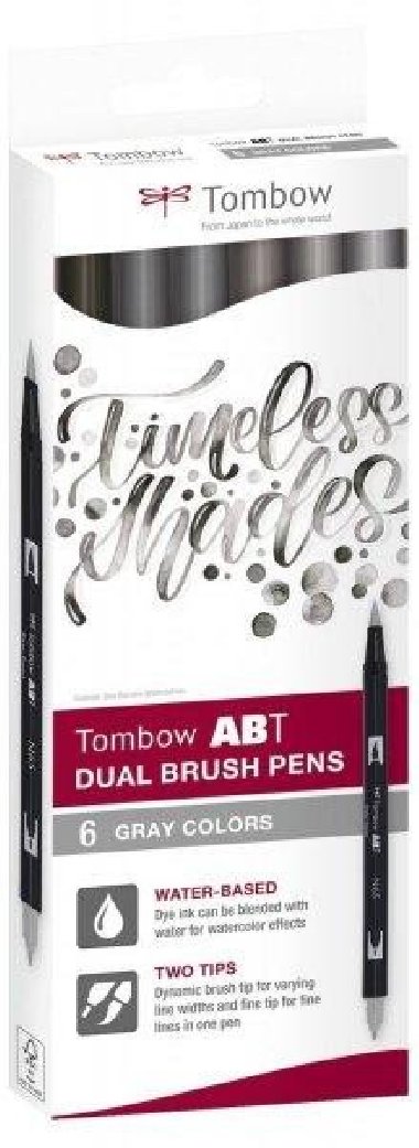 Tombow ABT Dual Pen Brush Sada oboustranných štětcových fixů - Grey colours 6 ks - neuveden