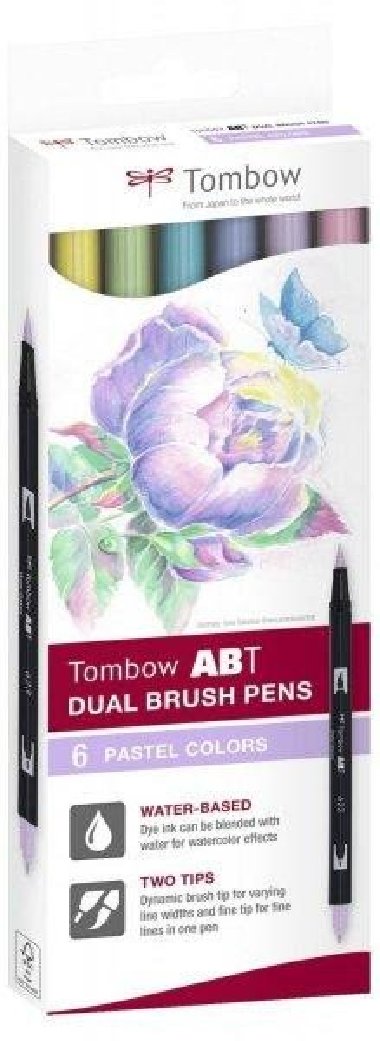 Tombow ABT Dual Pen Brush Sada oboustranných štětcových fixů - Pastels 6 ks - neuveden