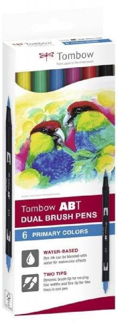 Tombow ABT Dual Pen Brush Sada oboustranných štětcových fixů - Primary colours 6 ks - neuveden