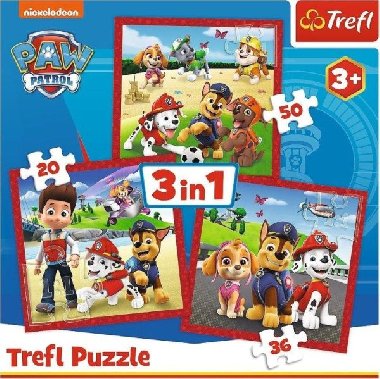 Trefl Puzzle Tlapková patrola: Veselí pejsci/3v1 (20,36,50 dílků)