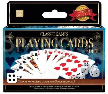 Klasické hry 2 balíčky hracích karet a 5 kostek