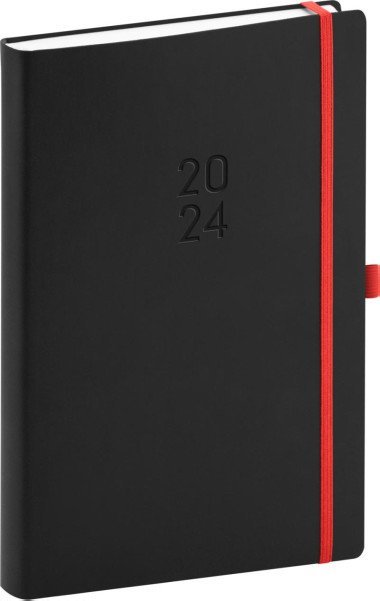 Diář 2024: Nox - černý/červený, denní, 15 × 21 cm - Presco