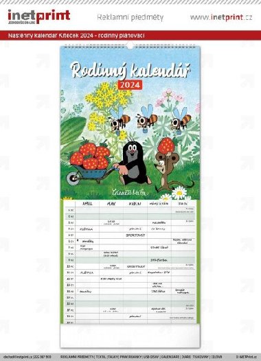 Kalendář 2024 nástěnný: Rodinný plánovací Krteček 21 × 42 cm - Presco