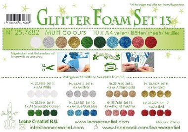 LEANE Speciální pěnová guma na výrobu květin A4 - Glitter různé barvy 10 ks - Leane