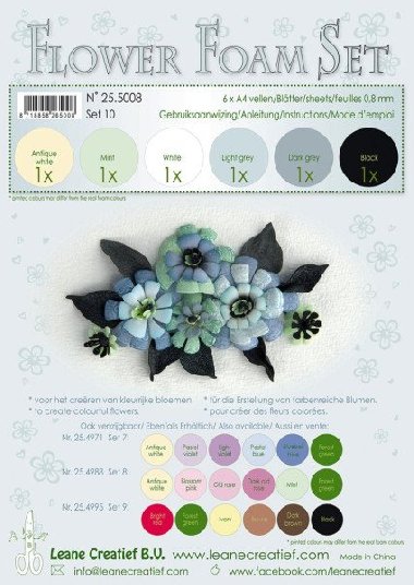 LEANE Speciální pěnová guma na výrobu květin A4 - černá, šedá 6 ks - Leane