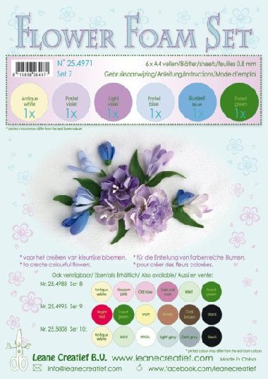 LEANE Speciální pěnová guma na výrobu květin A4 - Pastel modrofialové 6 ks - Leane