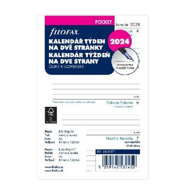 Filofax Náplň do diáře 2024 - kapesní, týden/2 str, linky, ČJ+SJ - neuveden