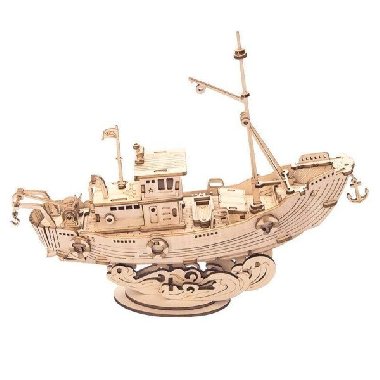 Puzzle 3D Rybářská loď 104 dílků, dřevěné - neuveden