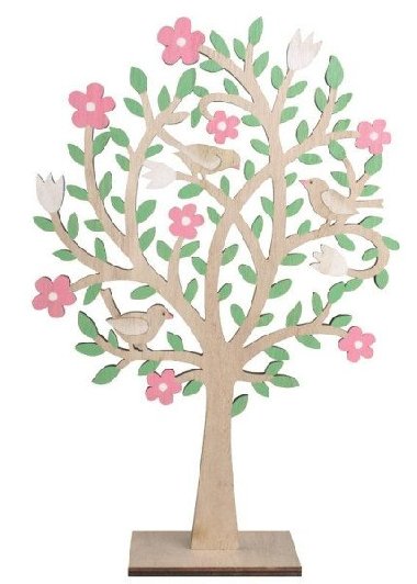 Strom dřevěný s růžovými květy na postavení 30 cm - neuveden