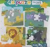 4x puzzle Elephant, hippo, lion, gorilla - Modr slon