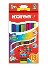Kores Jumbo DUO trojhrann pastelky 5 mm s oezvtkem 12 barev + 2 metalick barvy - Kores