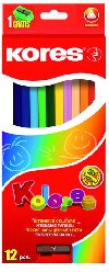 Kores Trojhrann pastelky KOLORES 3 mm  s oezvtkem 12 barev - Kores
