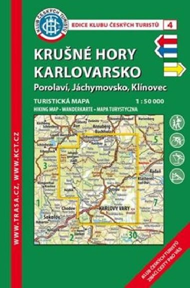 Krušné Hory Karlovarsko - Porolaví, Jáchymovsko, Klínovec - mapa KČT 1:50 000 číslo 4 - Klub Českých Turistů