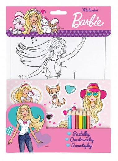 Barbie set - růžová, pastelky - Mattel