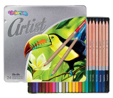Artist - pastelky devn kulat kovov box, 24 barev - neuveden