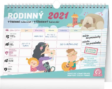 Kalendář 2021 Rodinný týdenní plánovací s háčkem, 30 × 21 cm - Presco