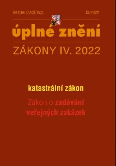 Aktualizace IV/3 2022 Zkon o zadvn veejnch zakzek, katastrln zkon - neuveden
