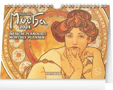 Kalendář 2024 stolní: Alfons Mucha, 30 × 21 cm (měsíční plánovací) - Presco