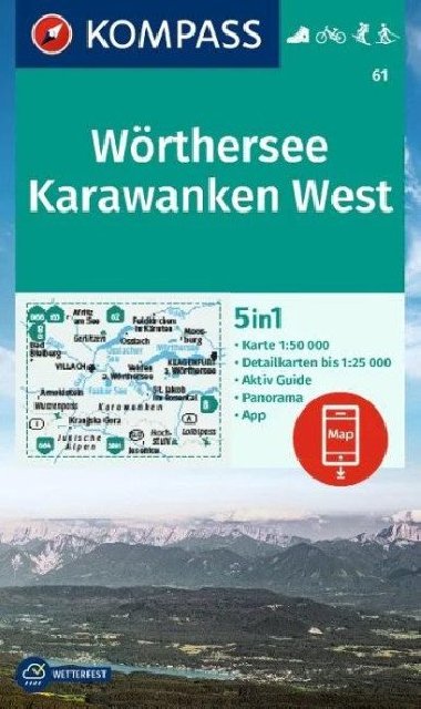Wrthersee, Karawanken West 1:50 000 / turistick mapa KOMPASS 61 - neuveden, neuveden