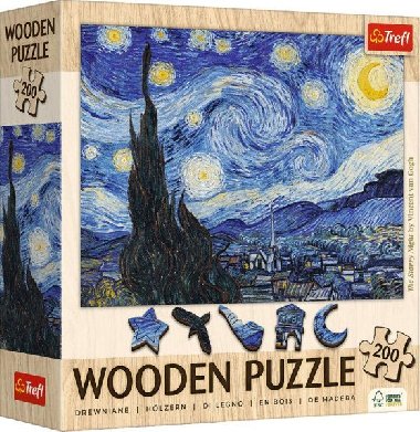 Dřevěné puzzle Art Vincent van Gogh Hvězdná noc 200 dílků - 