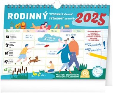 Týdenní rodinný plánovací kalendář s háčkem 2025, 30 × 21 cm - Notique