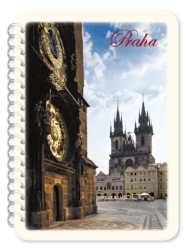 Drkov blok na spirle s tukou nelinkovan - Praha - Orloj - foto - 110x150 mm - Nakladatelstv Leon