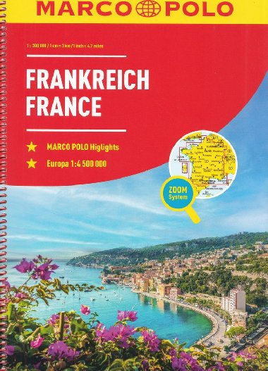 Francie  Autoatlas - spirála 1:300 000 + Evropa 1:4 500 000 - Marco Polo