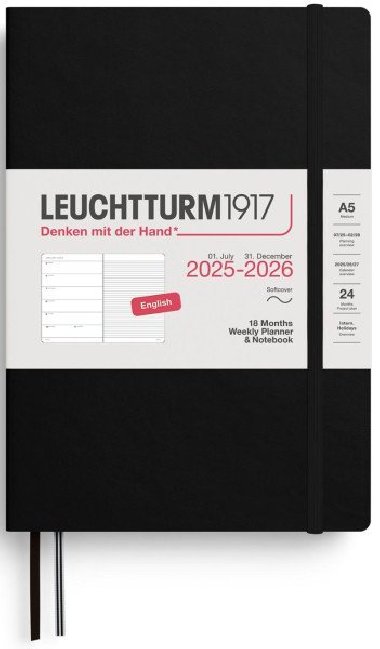 Weekly Planner & Notebook 2026 Medium (A5) 18 Months Black - neuveden