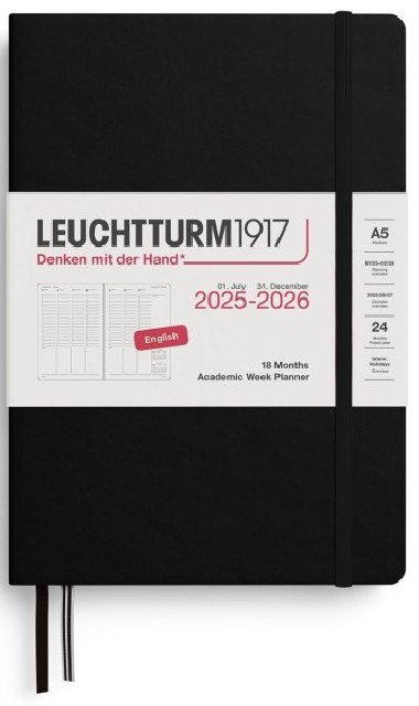 Academic Week Planner 2026 Medium (A5) 18 Months Black - neuveden