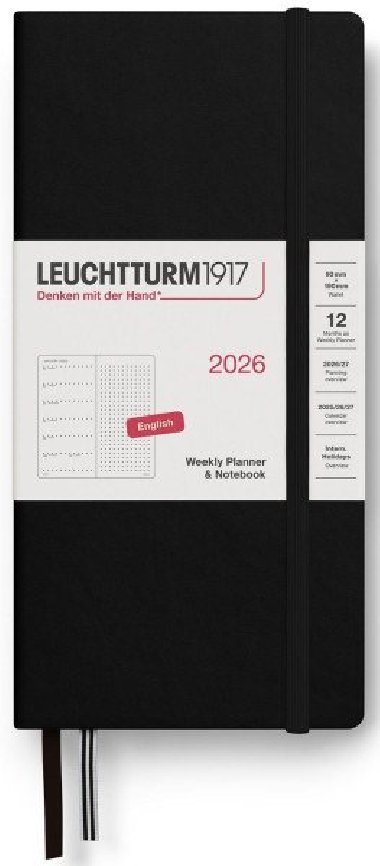 Weekly Planner & Notebook 2026 Wallet (B6+ x A6) Black - tekovan - neuveden