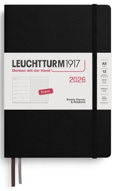 Weekly Planner & Notebook 2026 Medium (A5) Black - tekovan - neuveden