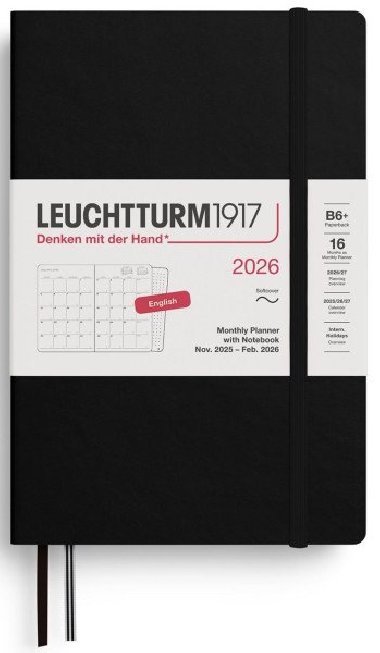 Monthly Planner & Notebook 2026 Paperback (B6+) 16 Months Black - neuveden