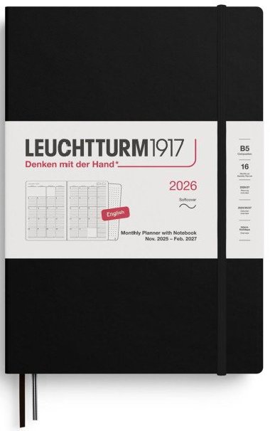Monthly Planner & Notebook 2026 Composition (B5) 16 Months Black - neuveden