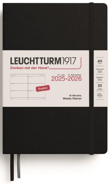 Weekly Planner 2026 Medium (A5) 18 Months Black - neuveden