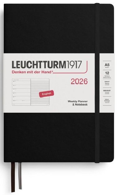 Weekly Planner & Notebook 2026 Medium (A5) Black - neuveden
