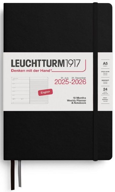Weekly Planner & Notebook 2026 Medium (A5) 18 Months Black - neuveden