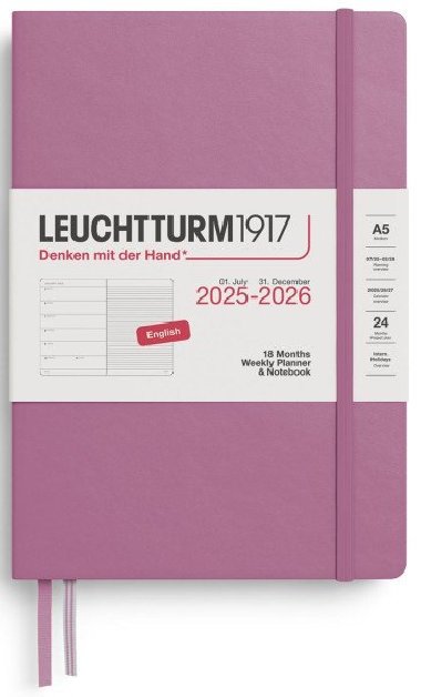 Weekly Planner & Notebook 2026 Medium (A5) 18 Months Dusty Rose - neuveden