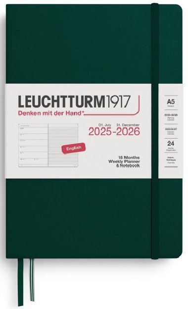Weekly Planner & Notebook 2026 Medium (A5) 18 Months Forest Green - neuveden