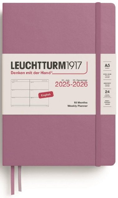 Weekly Planner 2026 Medium (A5) 18 Months Dusty Rose - neuveden