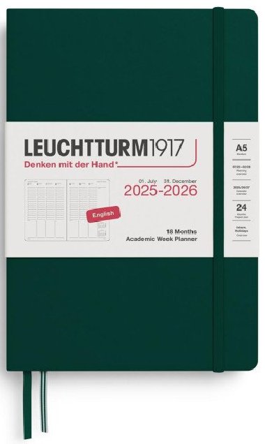 Academic Week Planner 2026 Medium (A5) 18 Months Forest Green - neuveden