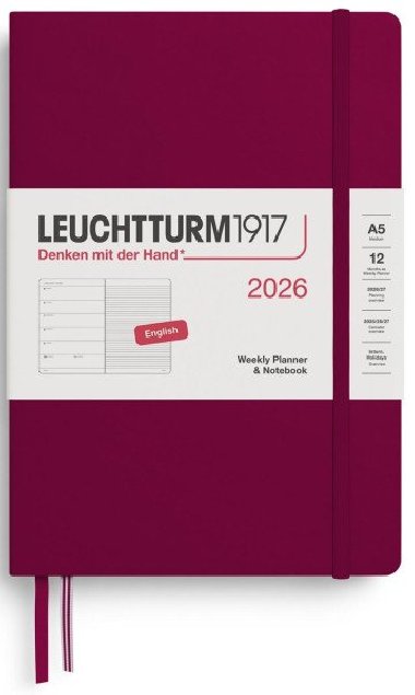 Weekly Planner & Notebook 2026 Medium (A5) Port Red - neuveden