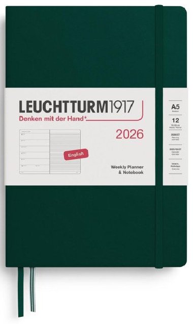 Weekly Planner & Notebook 2026 Medium (A5) Forest Green - neuveden