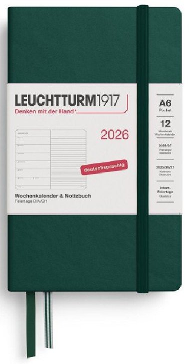 Weekly Planner & Notebook 2026 Pocket (A6) Forest Green - neuveden