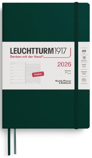 Weekly Planner & Notebook 2026 Medium (A5) Forest Green - neuveden